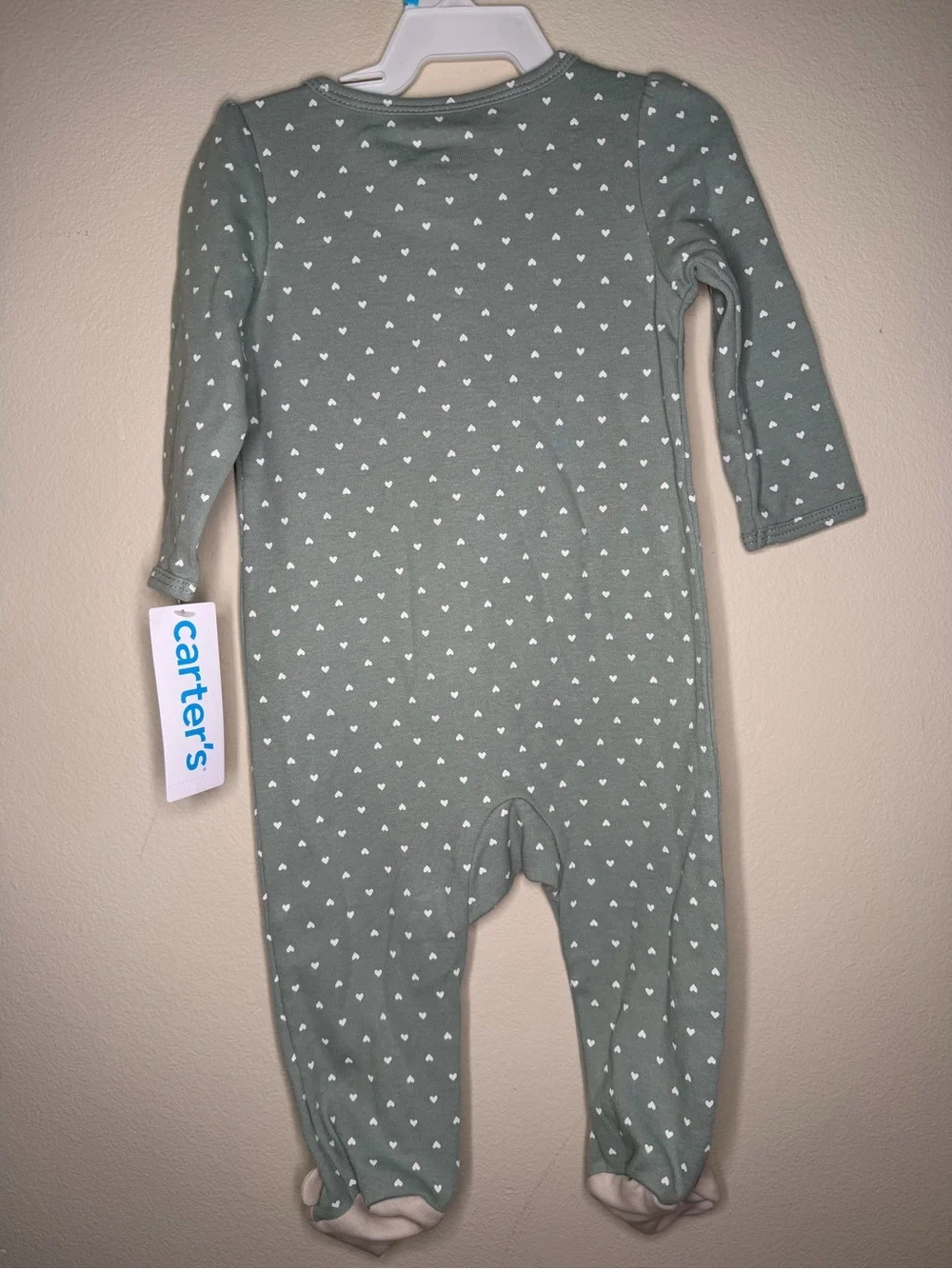 Carter's Mint Green Heart-Print Footed One-Piece